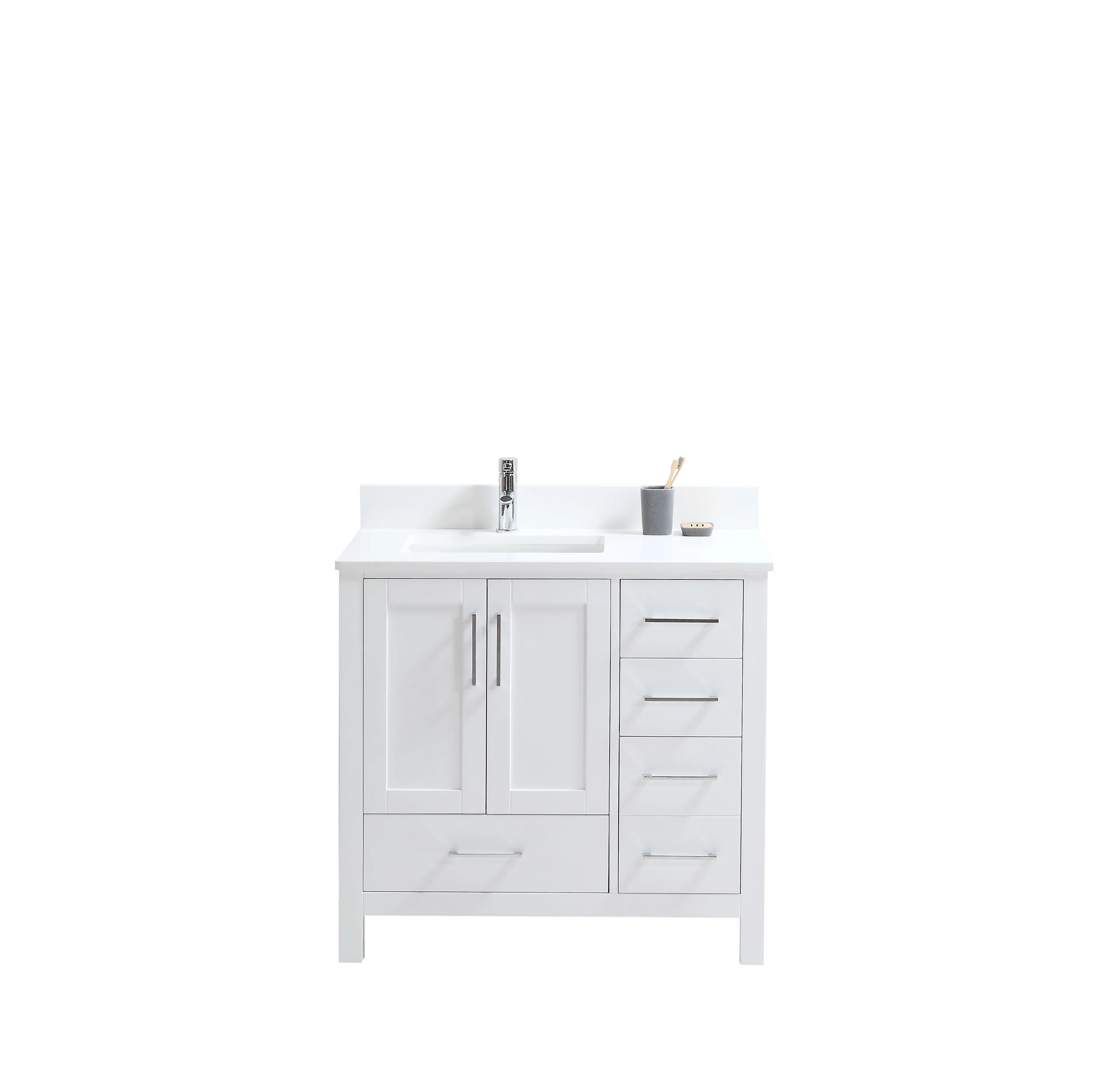 Rose - 36" White, Floor Standing Bathroom Vanity with  Quartz Countertop.