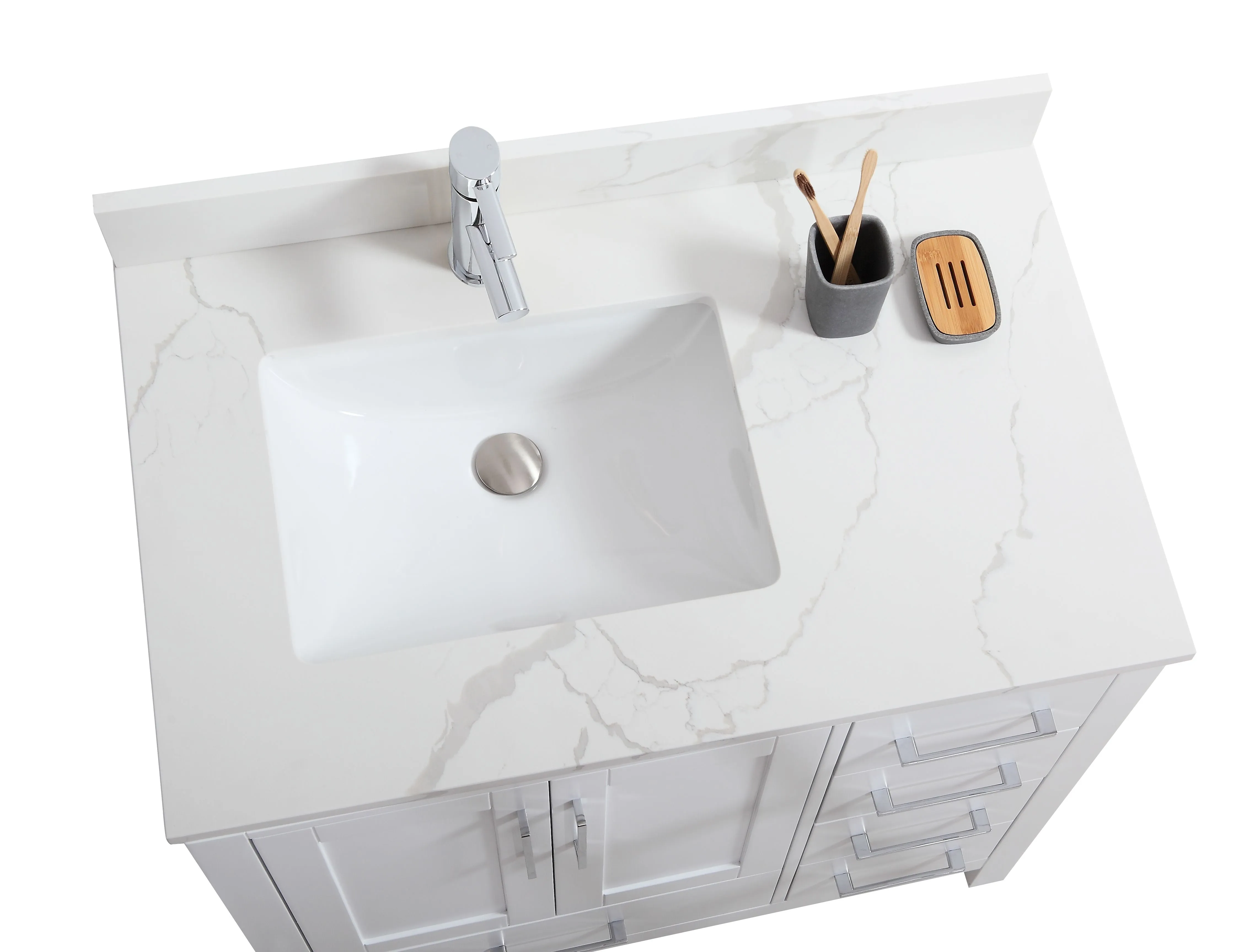 Rose - 36" White, Floor Standing Bathroom Vanity with  Quartz Countertop.