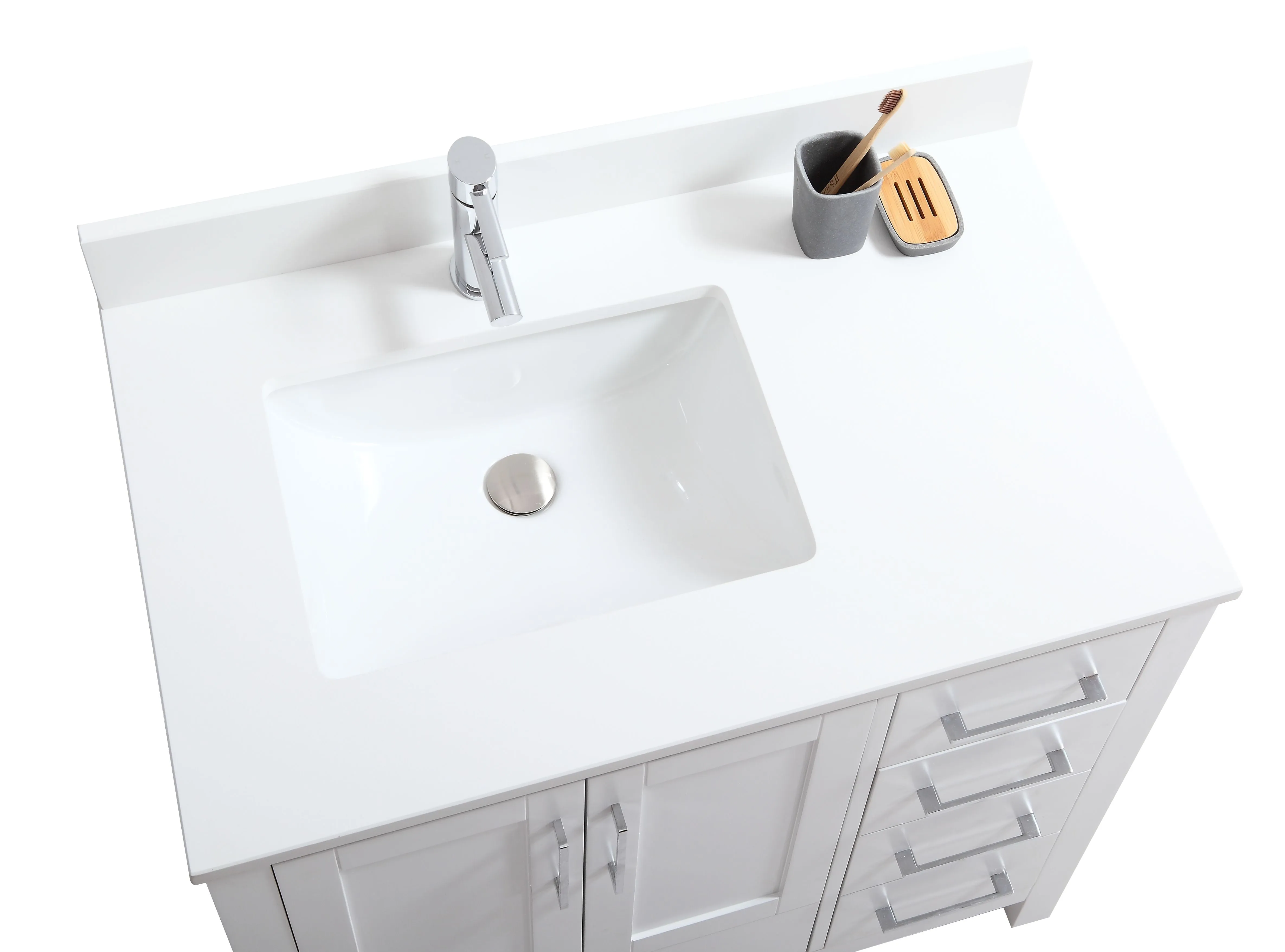 Rose - 36" White, Floor Standing Bathroom Vanity with  Quartz Countertop.