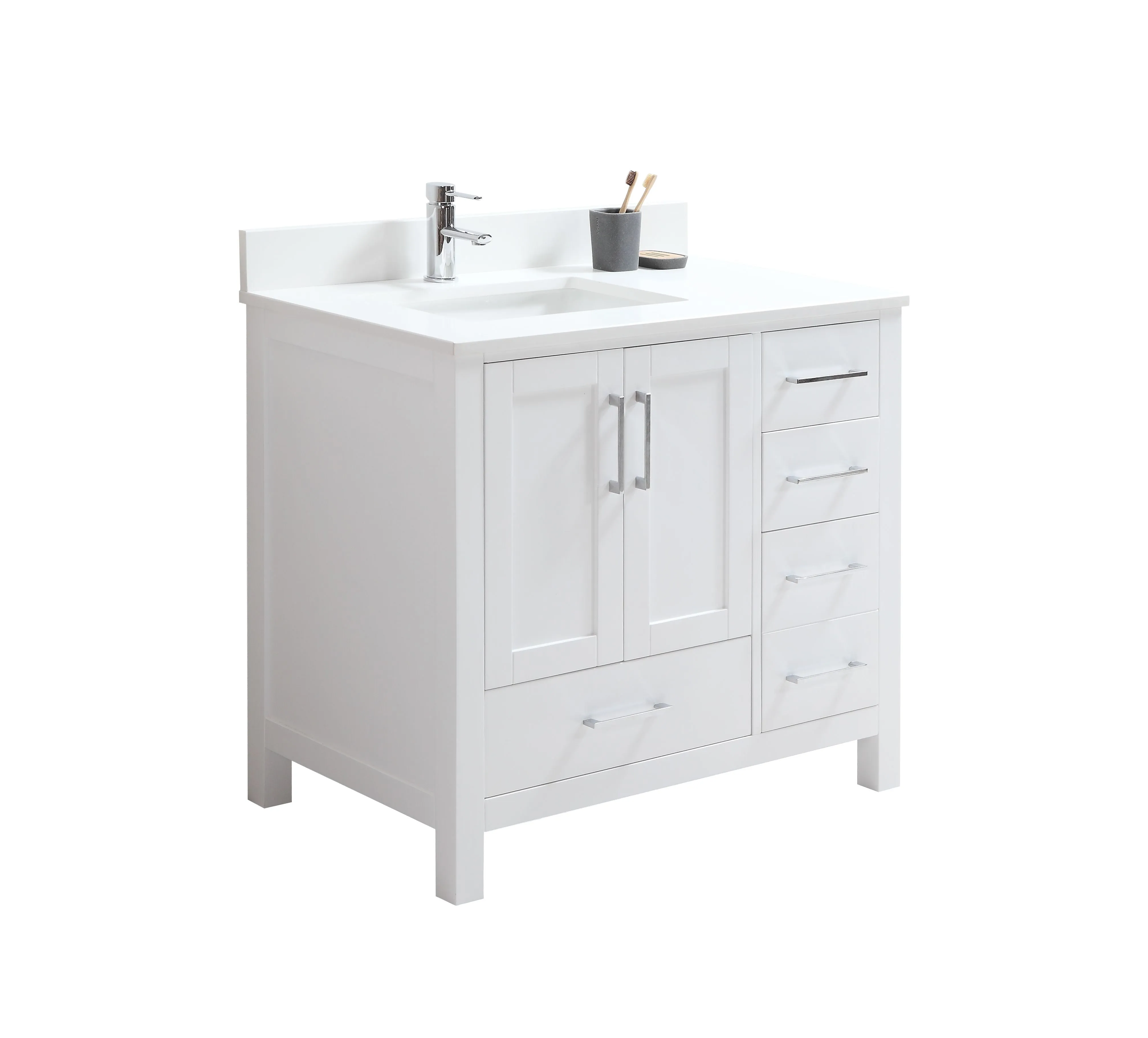 Rose - 36" White, Floor Standing Bathroom Vanity with  Quartz Countertop.