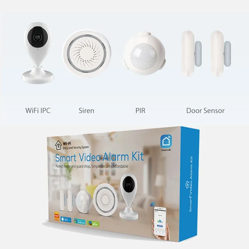 Smartlife New  Alarm Systems Security Home WIFI Smart Home Video Alarm Kit 720P Cameras 3 Sensors 1 Siren Alarm SmartLife TUYA APP Control