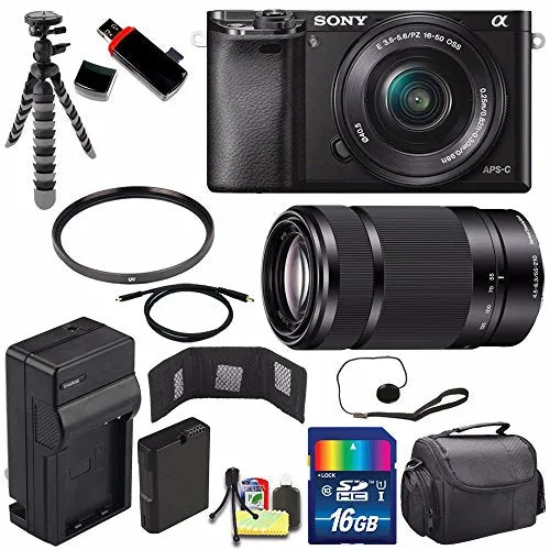 Sony Alpha a6000 Mirrorless Digital Camera with 16-50mm Lens (Black)   Sony E 55-210mm f/4.5-6.3 OSS E-Mount Lens 16GB Advanced Bundle