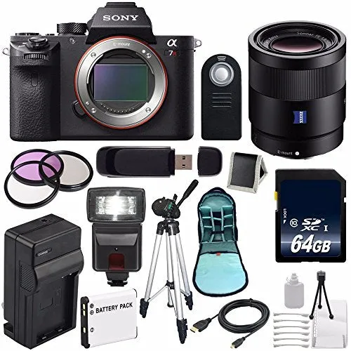 Sony Alpha a7R II Mirrorless Digital Camera (International Model)   Sony Sonnar T FE 55mm f/1.8 ZA Lens   49mm 3 Piece Pro Bundle