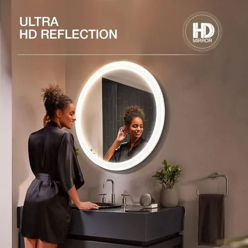 SRA Home Decor Vitality Circular Light Mirror for Bathroom (762mm) 30" Diameter LED Mirror for Wash Basin Anti-Steam with Dimmable Flicker-Free Light Touchless Control (30' Inches Round)