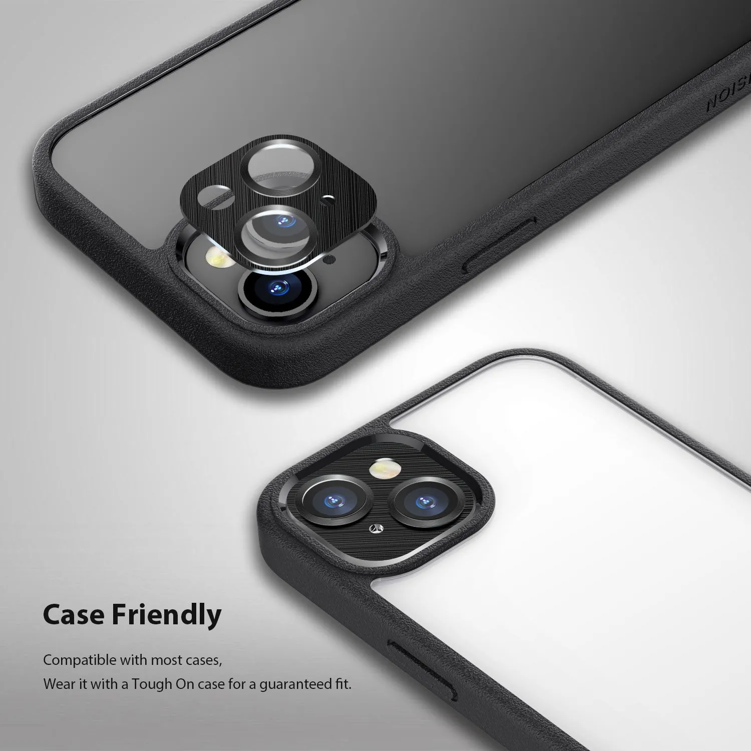 Tough On iPhone 15 Camera Protector Metal Tempered Glass Black