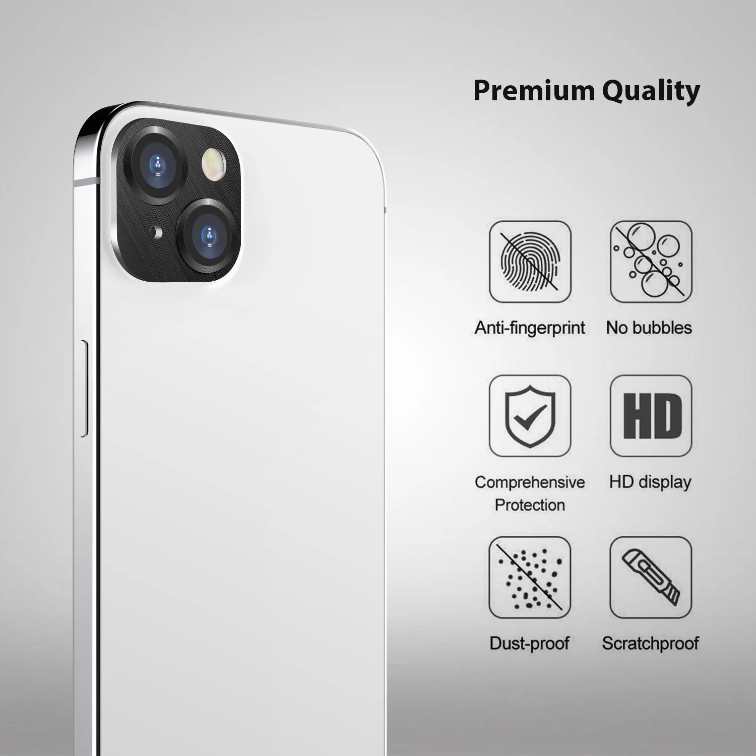 Tough On iPhone 15 Camera Protector Metal Tempered Glass Black