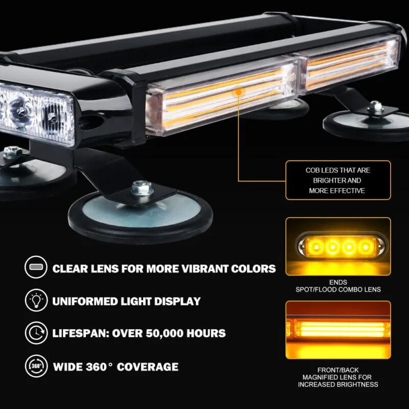 XPLEDPro™ Rooftop Strobe Light Bar: Amber/White, Magnetic Flashing Warning Hazard, Traffic Advisor