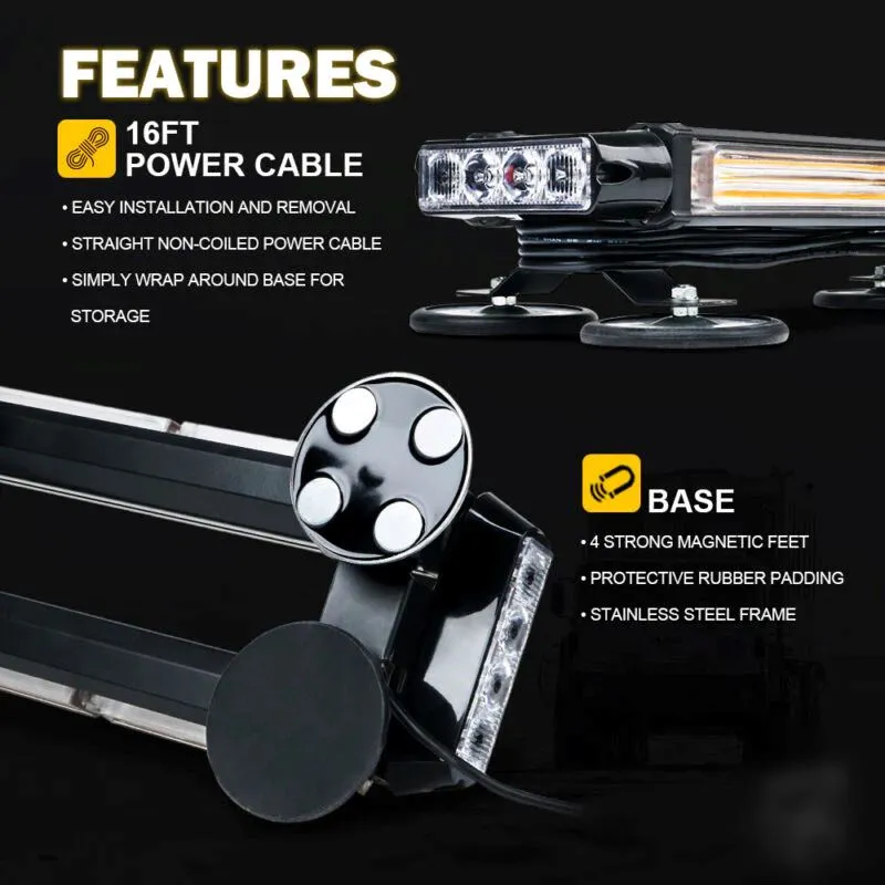 XPLEDPro™ Rooftop Strobe Light Bar: Amber/White, Magnetic Flashing Warning Hazard, Traffic Advisor